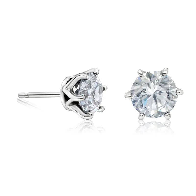 925 Silver White CZ Studs - 7mm Dec Birthstone, Handmade