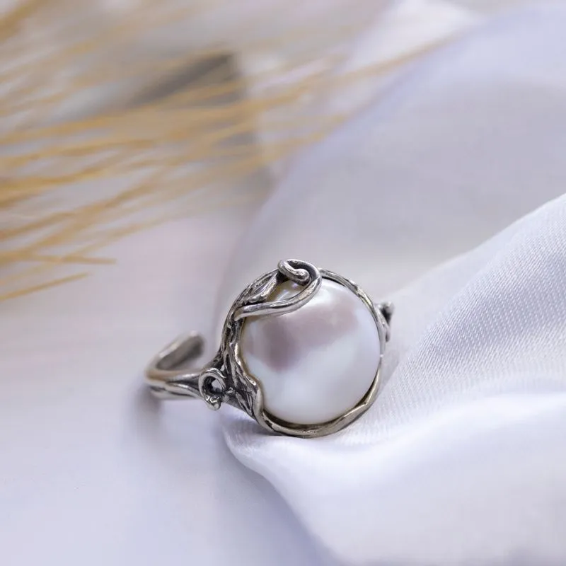 925 Sterling Silver Sizable Ring Inlaid With Pearl