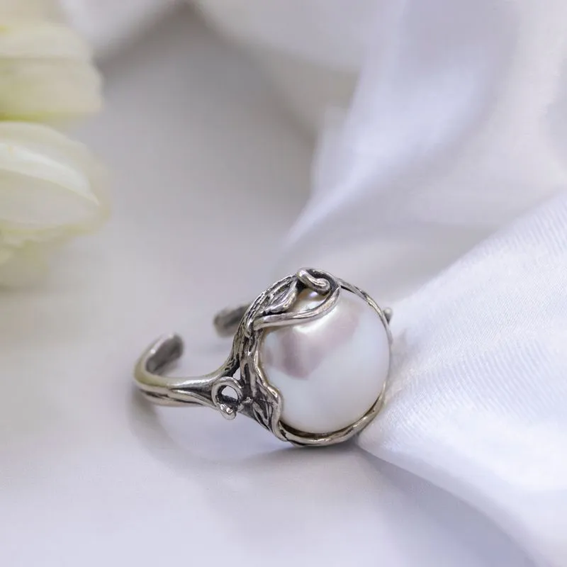 925 Sterling Silver Sizable Ring Inlaid With Pearl