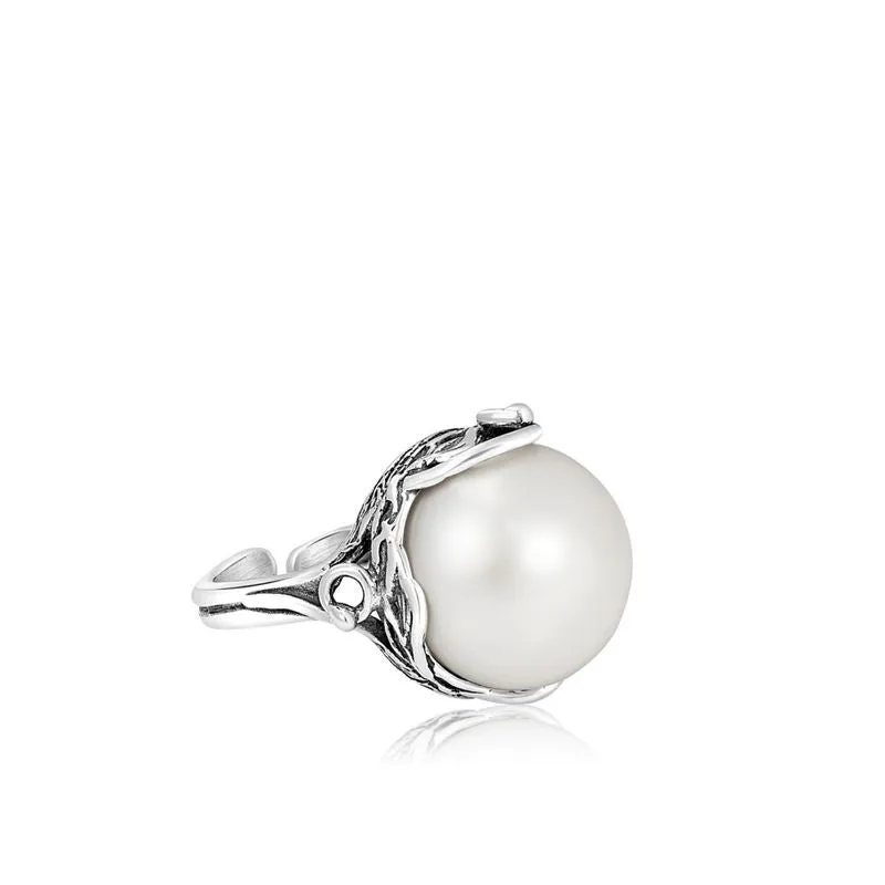 925 Sterling Silver Sizable Ring Inlaid With Pearl