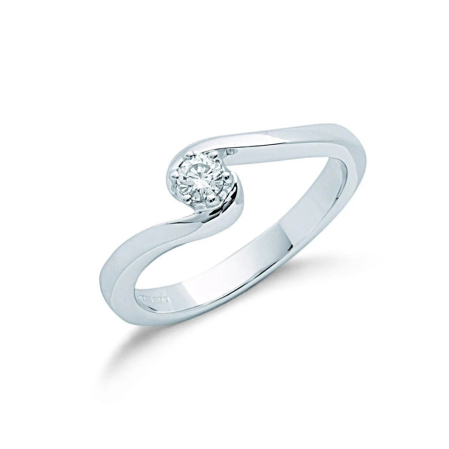 9ct White Gold Diamond Twist Engagement Ring, Timeless Classic, 0.15ct, All Sizes