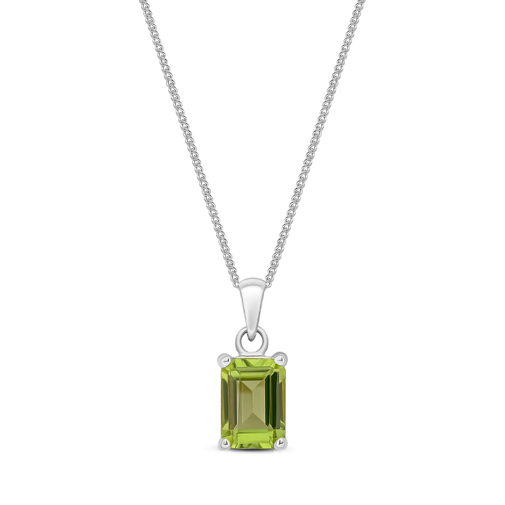 9ct White Gold Octagonal Peridot Claw Pendant 1.06ct