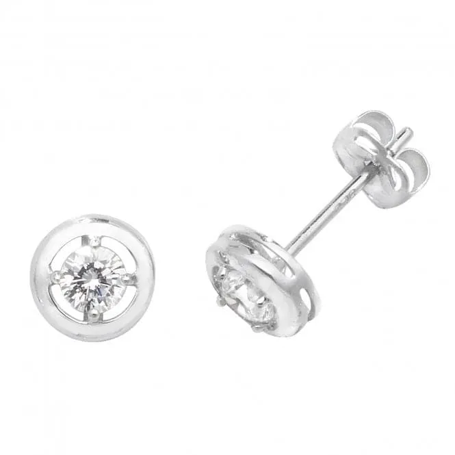 9ct White Gold Zirconia Round Stud Earrings ES472W