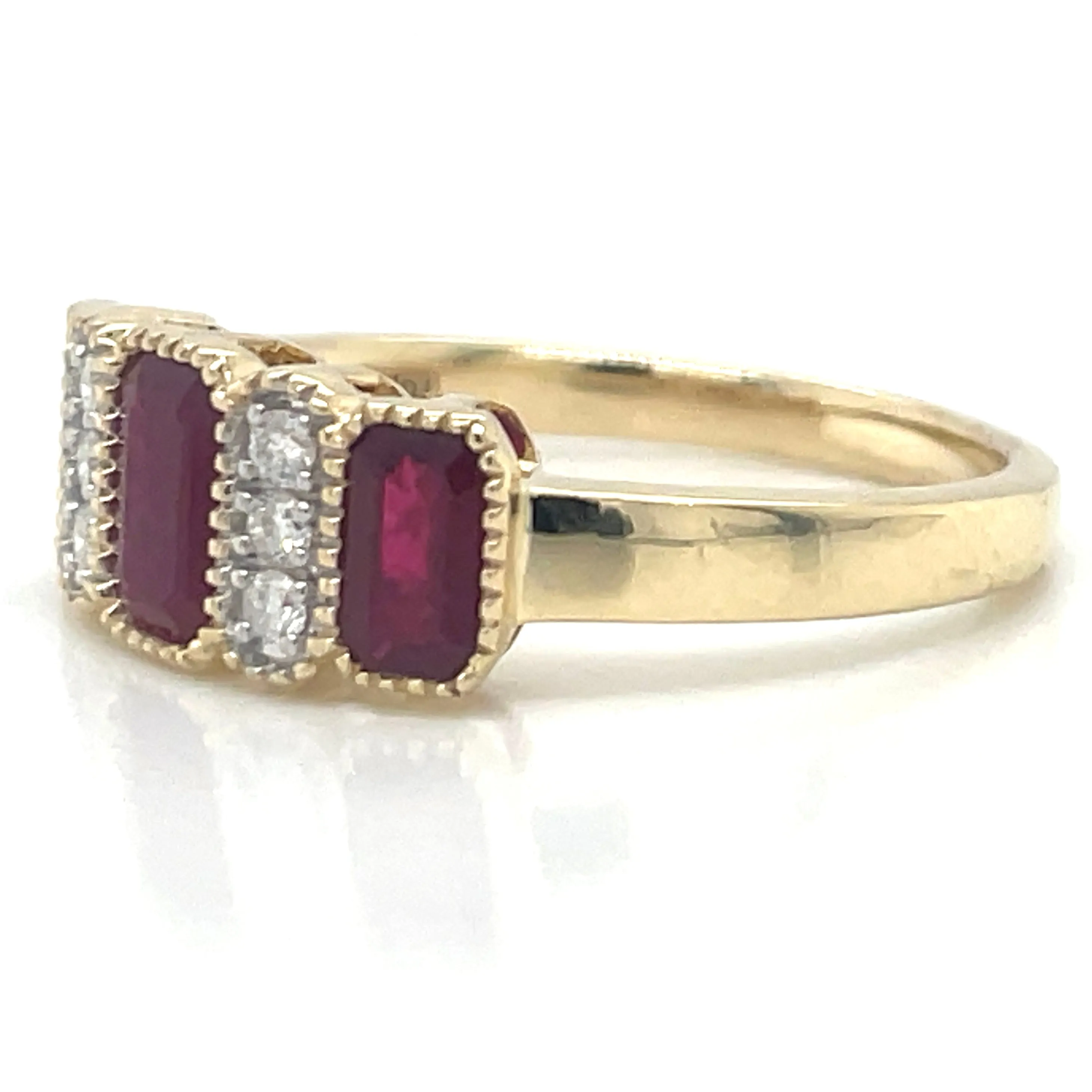 9ct Yellow Gold Earth Grown 1.25ct Ruby Trio And Diamond Ring