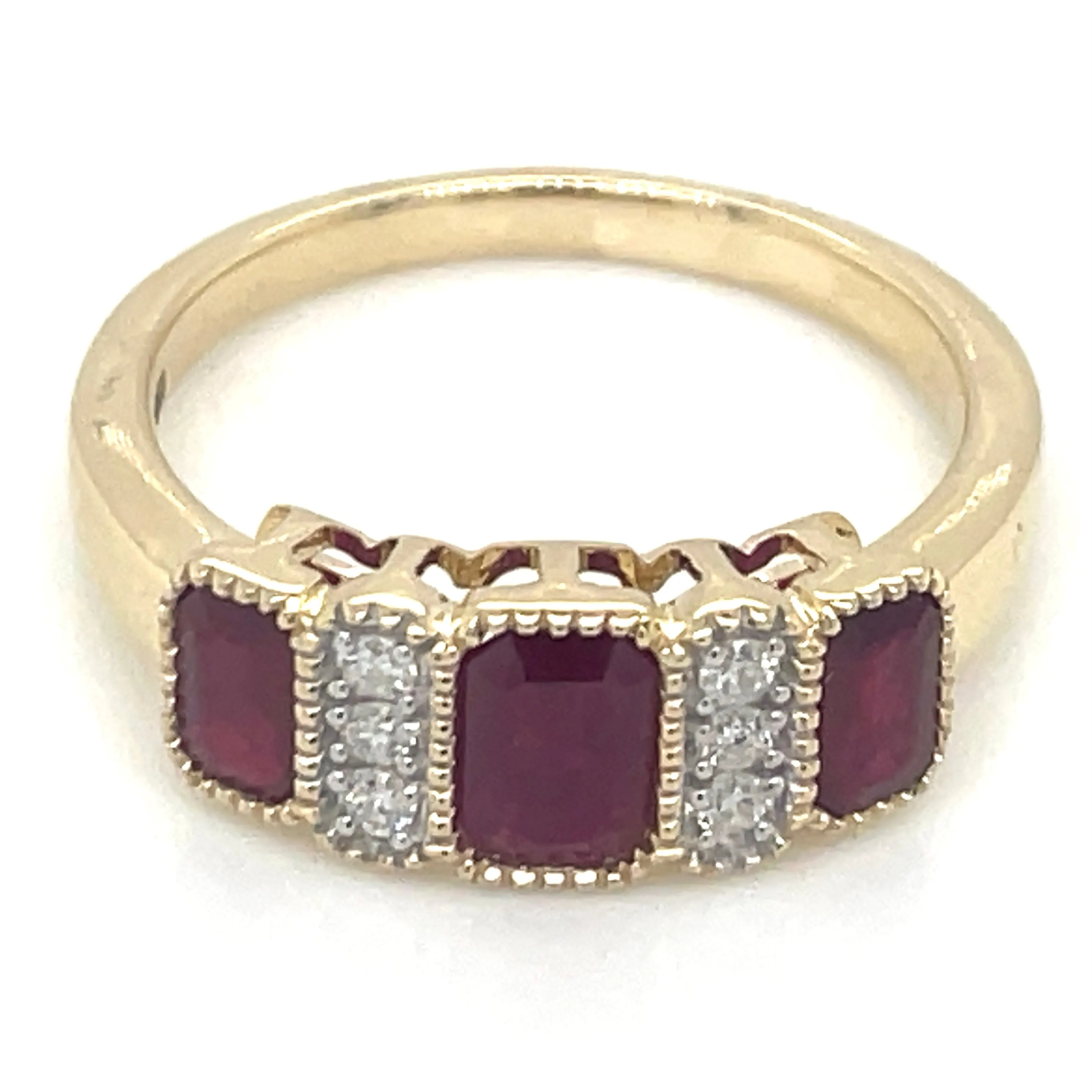 9ct Yellow Gold Earth Grown 1.25ct Ruby Trio And Diamond Ring