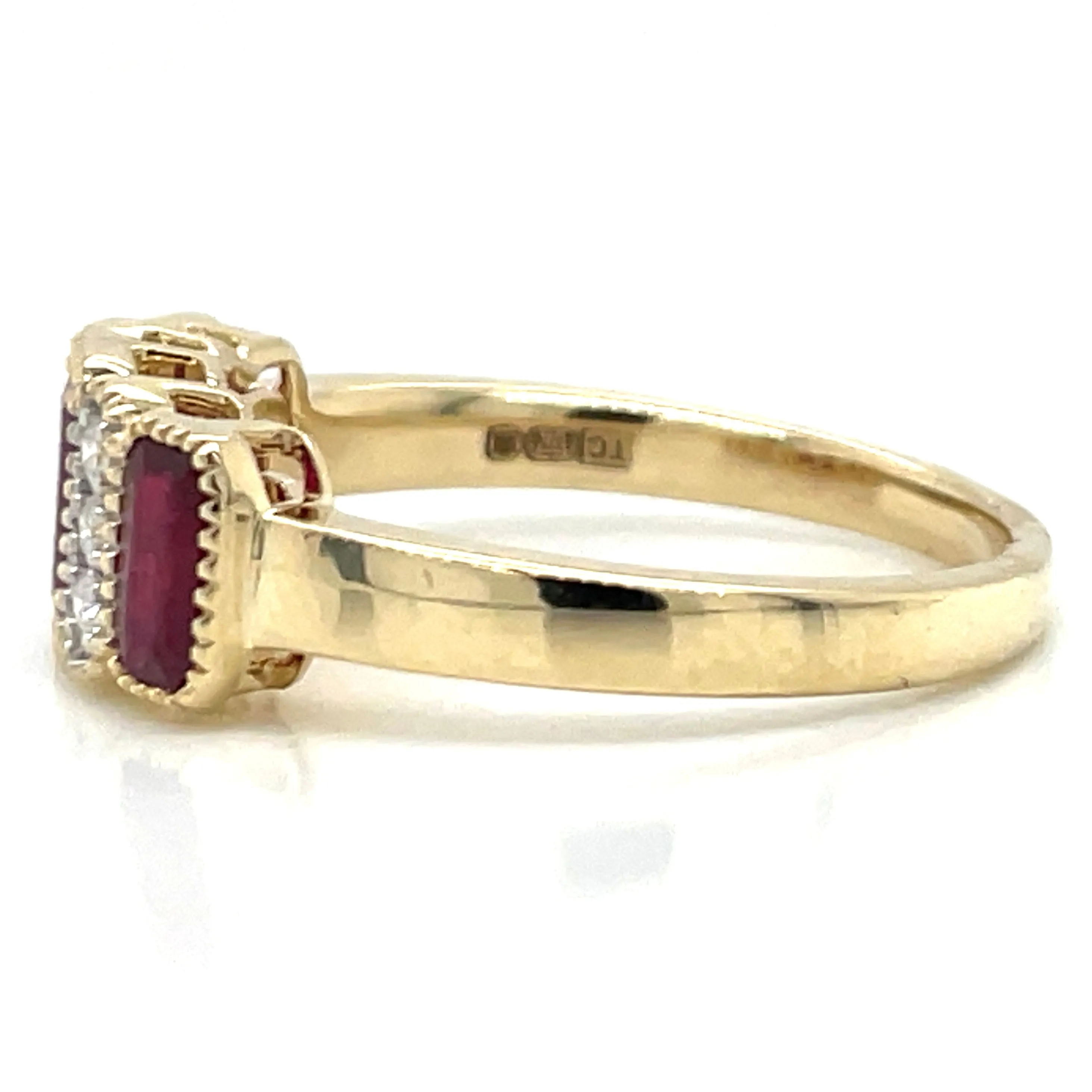 9ct Yellow Gold Earth Grown 1.25ct Ruby Trio And Diamond Ring