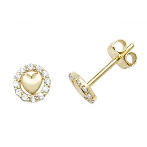 9ct Yellow Gold Heart & Cz Circle Stud Earrings ES595