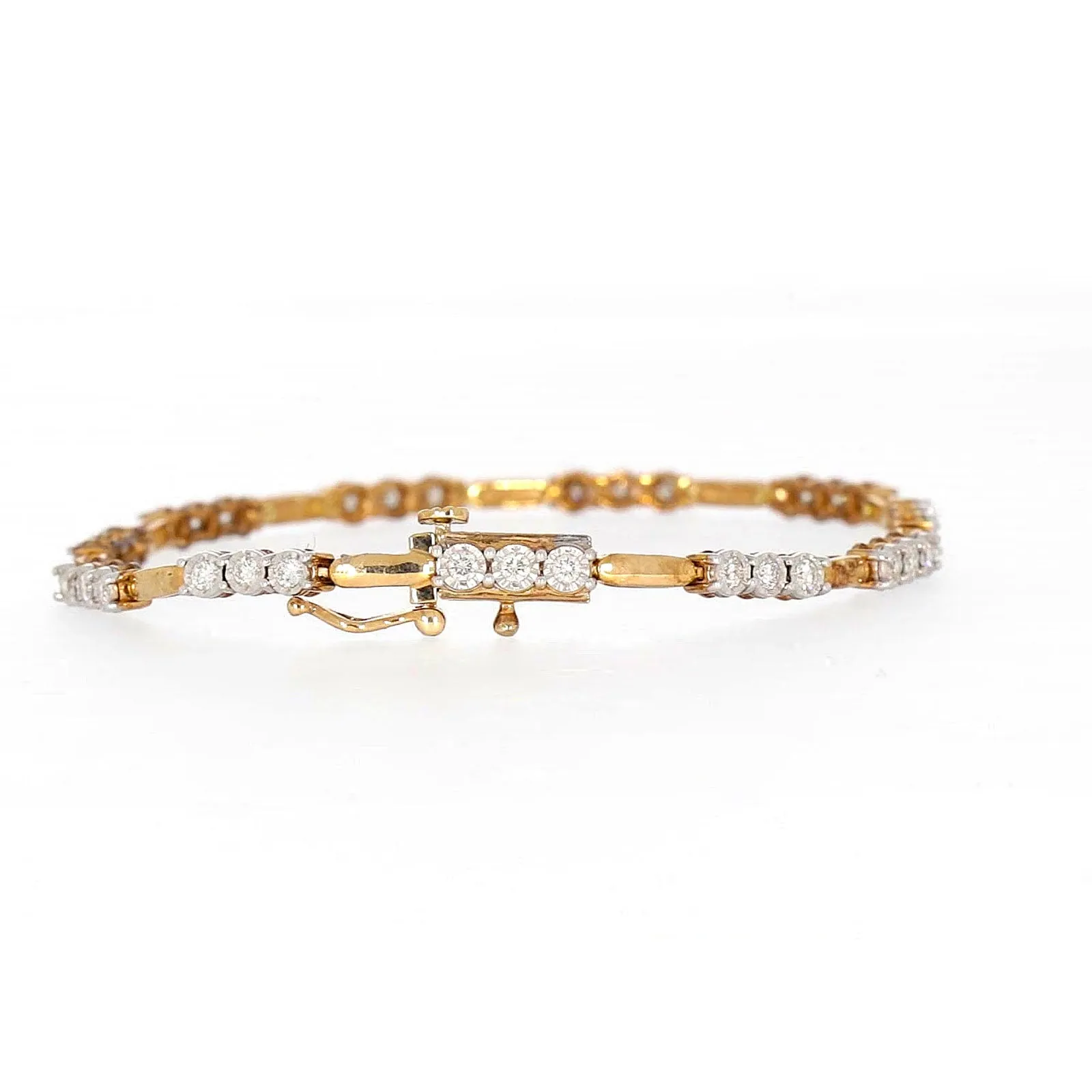 9ct Yellow Gold Round Brilliant Cut with 1 CARAT tw of Diamonds Bracelet