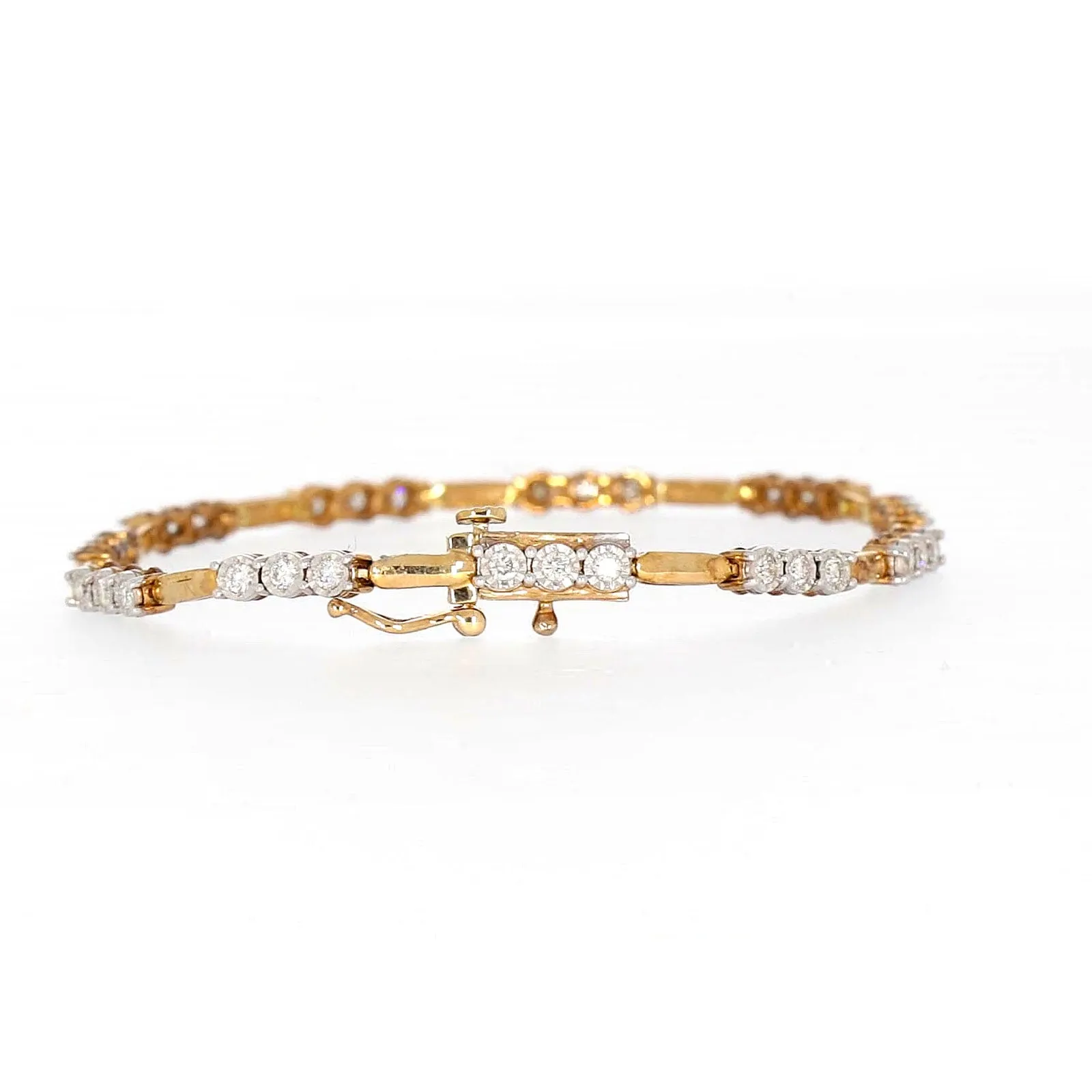 9ct Yellow Gold Round Brilliant Cut with 1 CARAT tw of Diamonds Bracelet