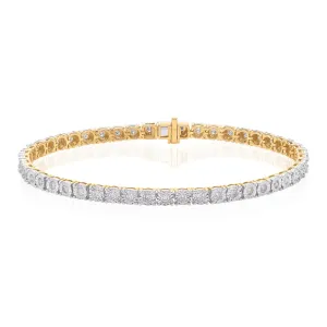 9ct Yellow Gold Round Brilliant Cut with 1 CARAT tw of Diamonds Tennis Bracelet