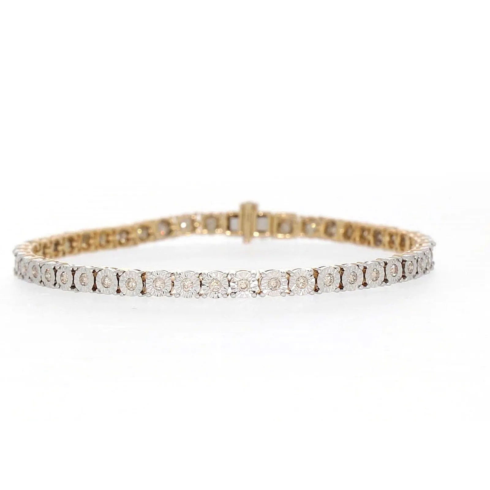 9ct Yellow Gold Round Brilliant Cut with 1 CARAT tw of Diamonds Tennis Bracelet