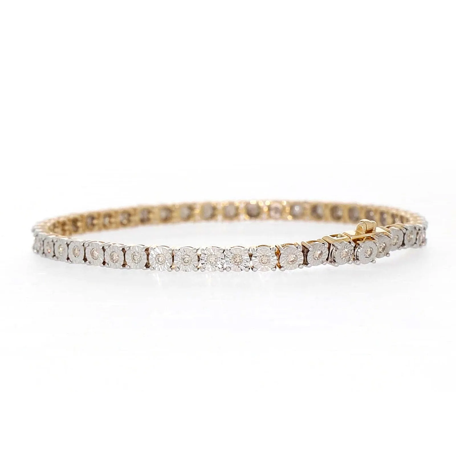 9ct Yellow Gold Round Brilliant Cut with 1 CARAT tw of Diamonds Tennis Bracelet