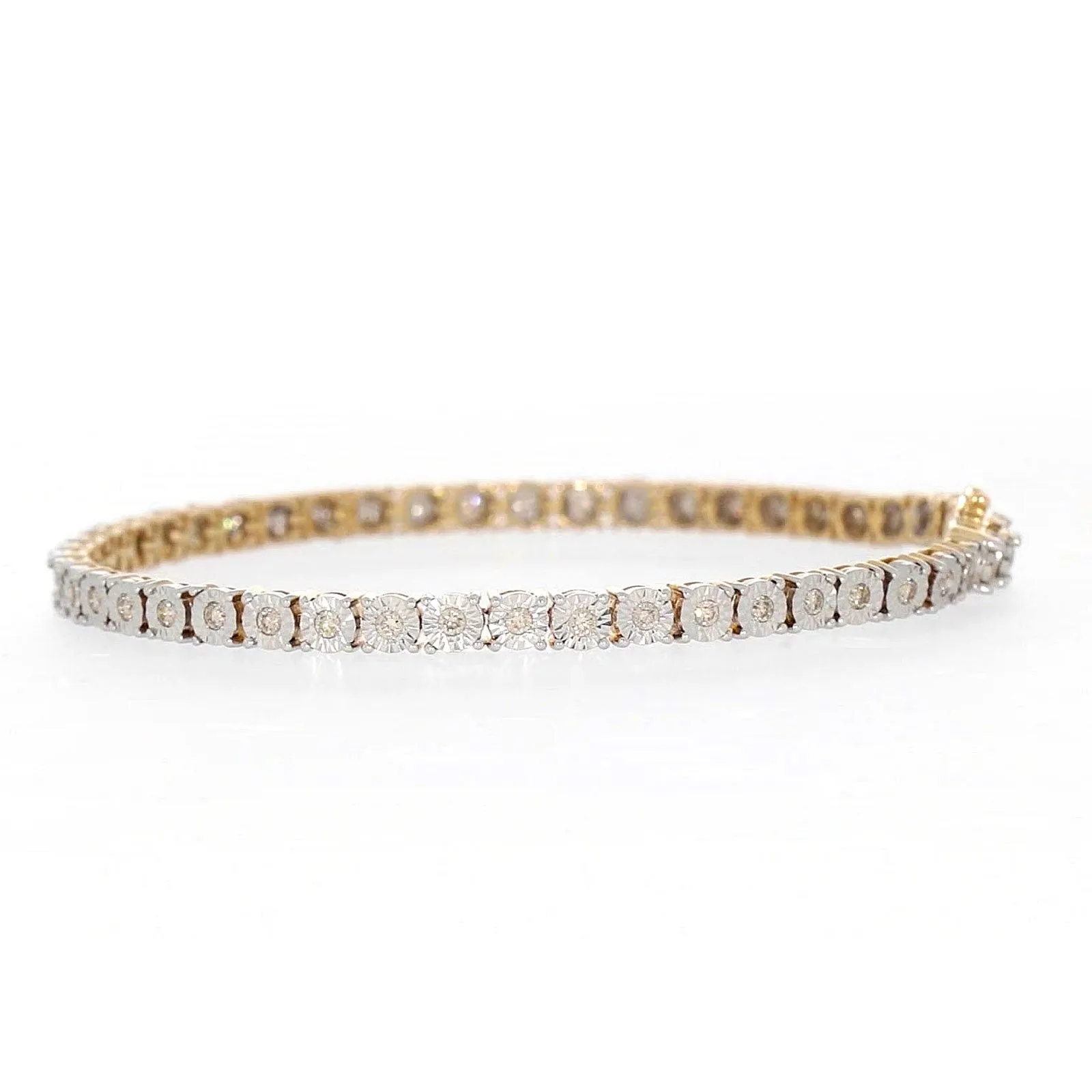 9ct Yellow Gold Round Brilliant Cut with 1 CARAT tw of Diamonds Tennis Bracelet