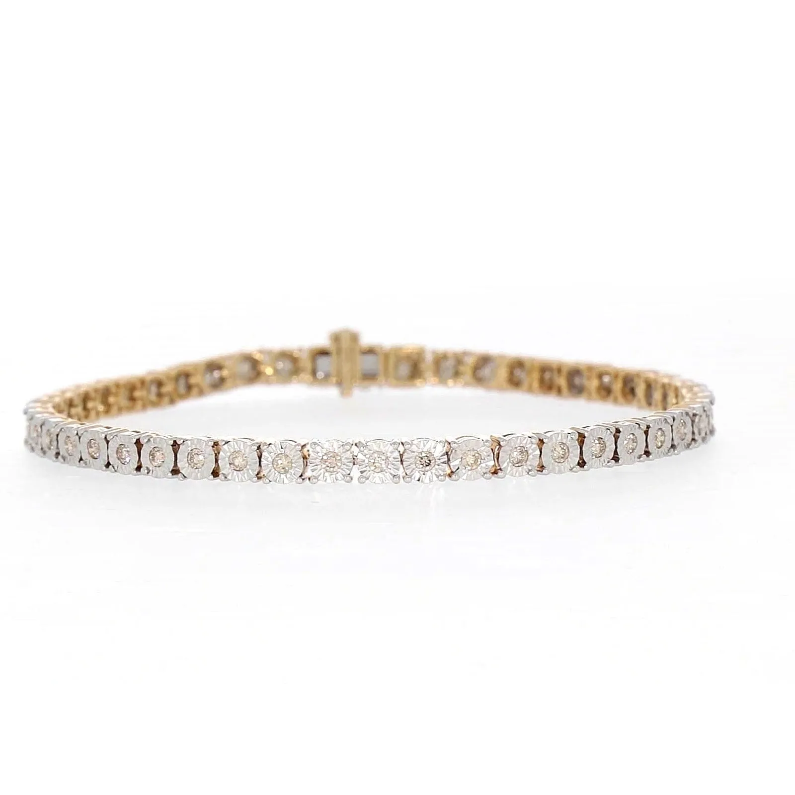 9ct Yellow Gold Round Brilliant Cut with 1 CARAT tw of Diamonds Tennis Bracelet