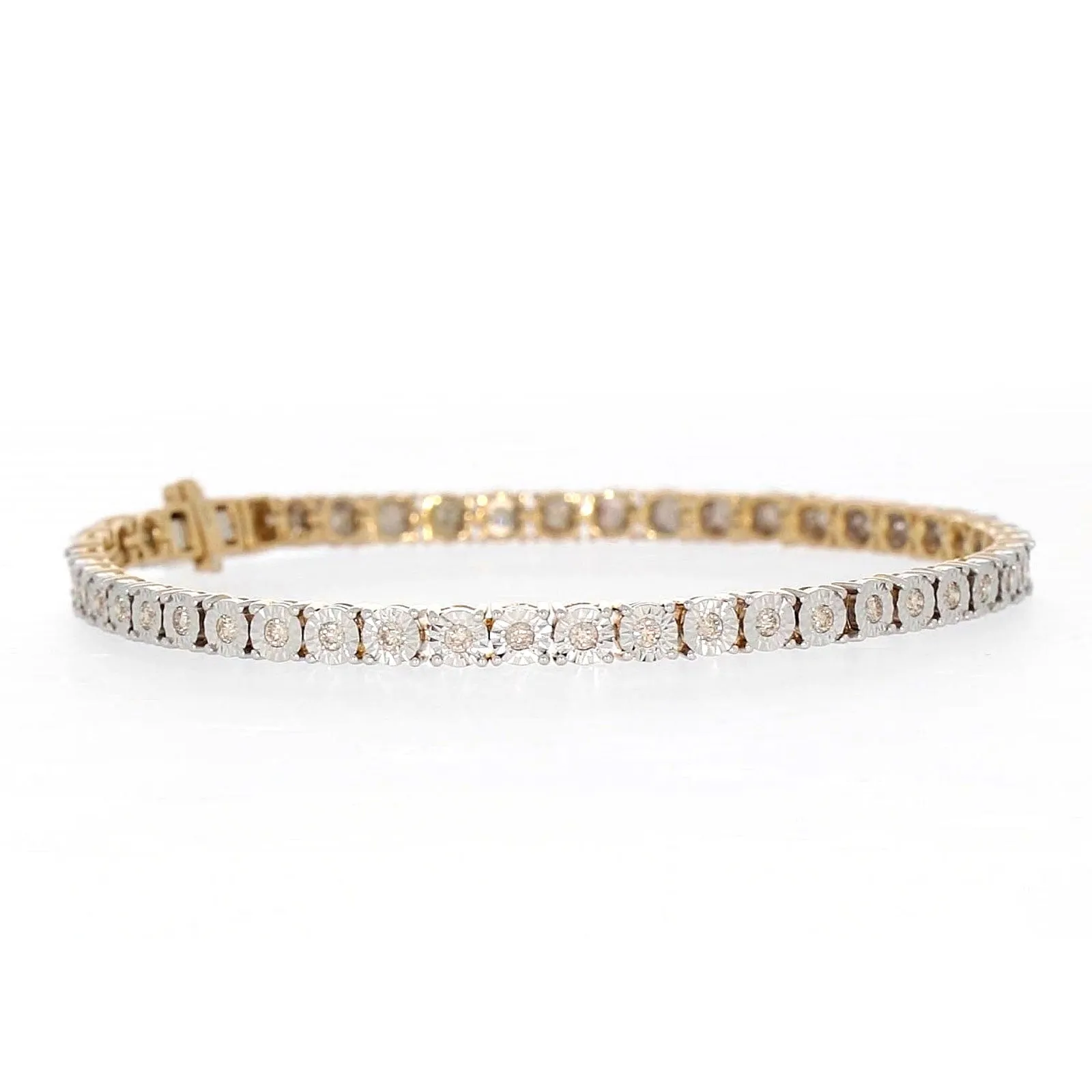 9ct Yellow Gold Round Brilliant Cut with 1 CARAT tw of Diamonds Tennis Bracelet