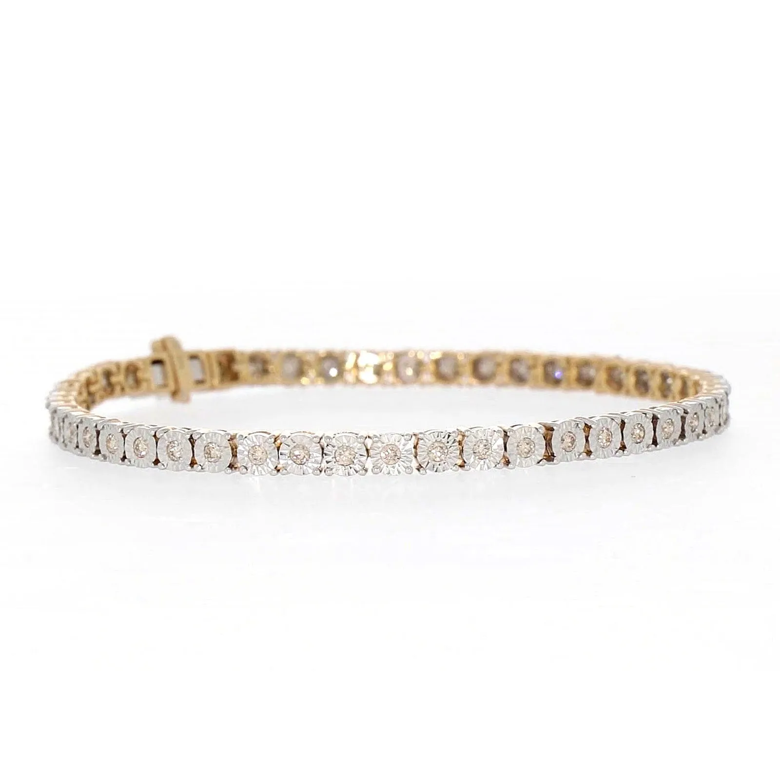 9ct Yellow Gold Round Brilliant Cut with 1 CARAT tw of Diamonds Tennis Bracelet