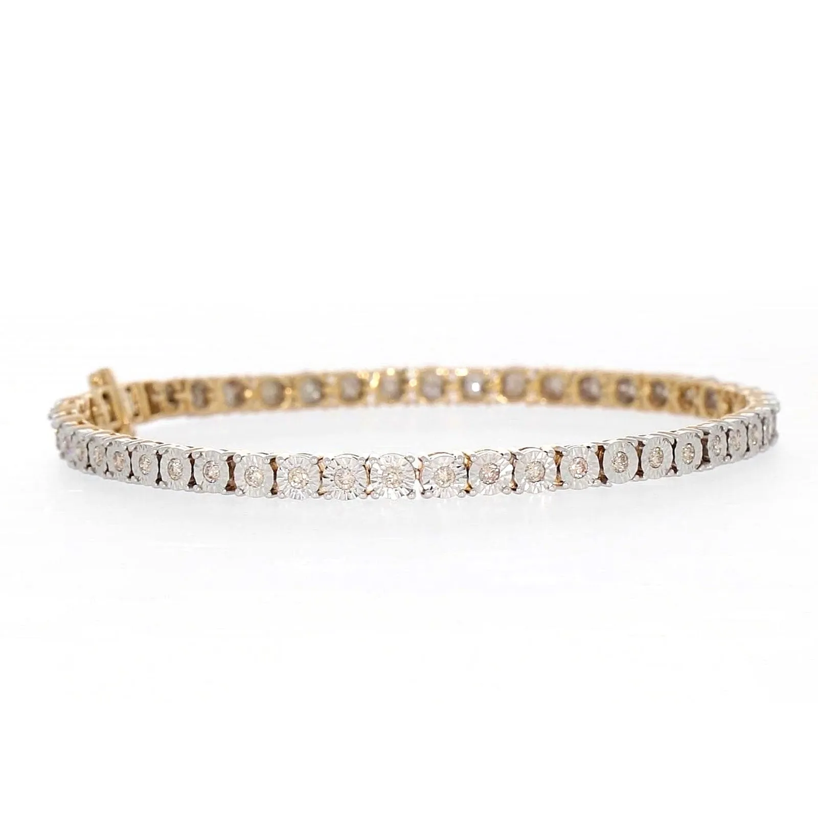 9ct Yellow Gold Round Brilliant Cut with 1 CARAT tw of Diamonds Tennis Bracelet