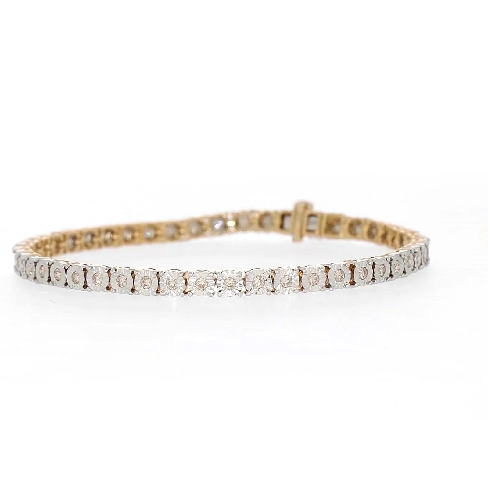 9ct Yellow Gold Round Brilliant Cut with 1 CARAT tw of Diamonds Tennis Bracelet