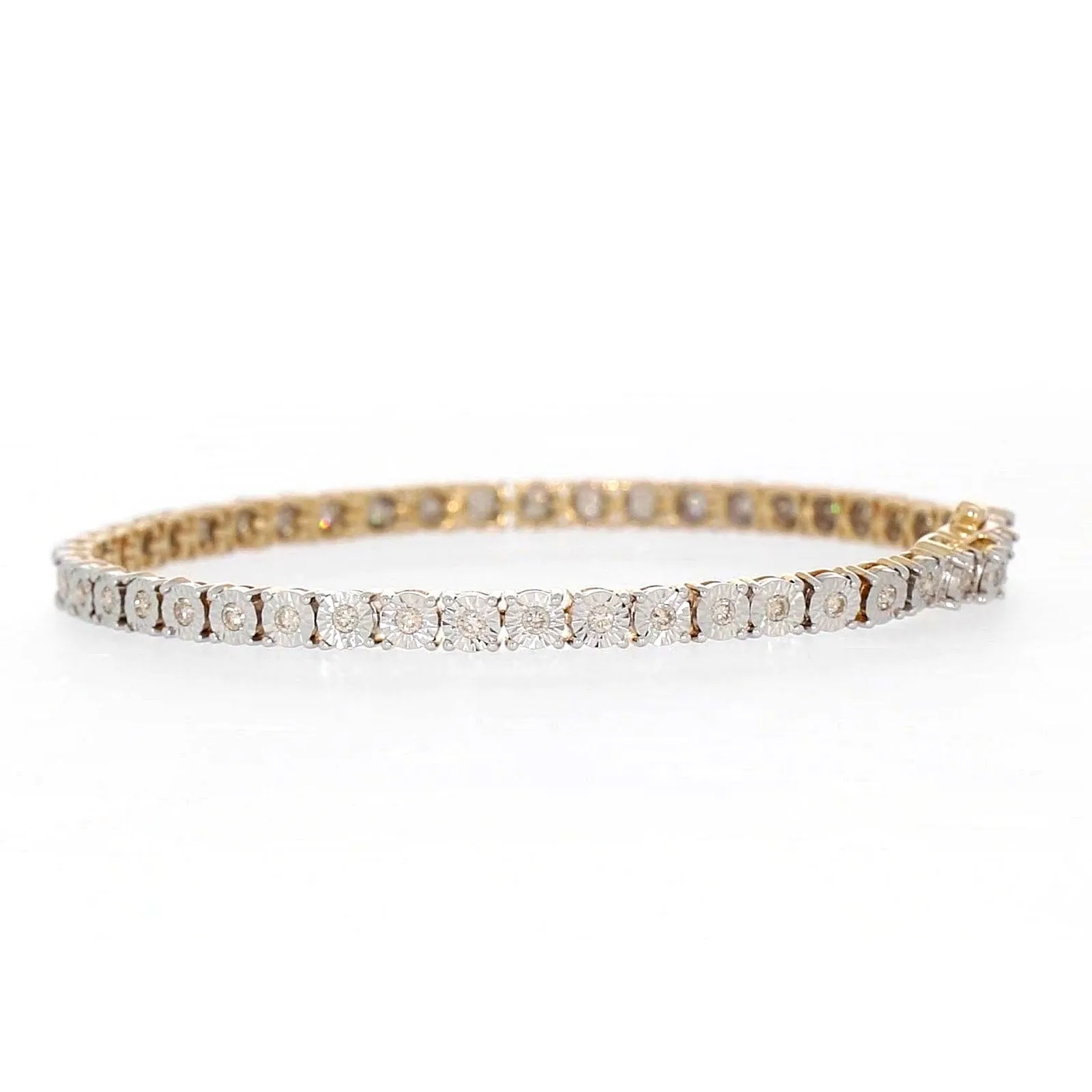 9ct Yellow Gold Round Brilliant Cut with 1 CARAT tw of Diamonds Tennis Bracelet