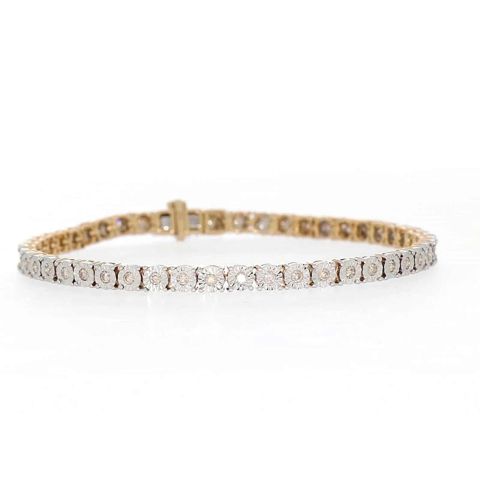 9ct Yellow Gold Round Brilliant Cut with 1 CARAT tw of Diamonds Tennis Bracelet