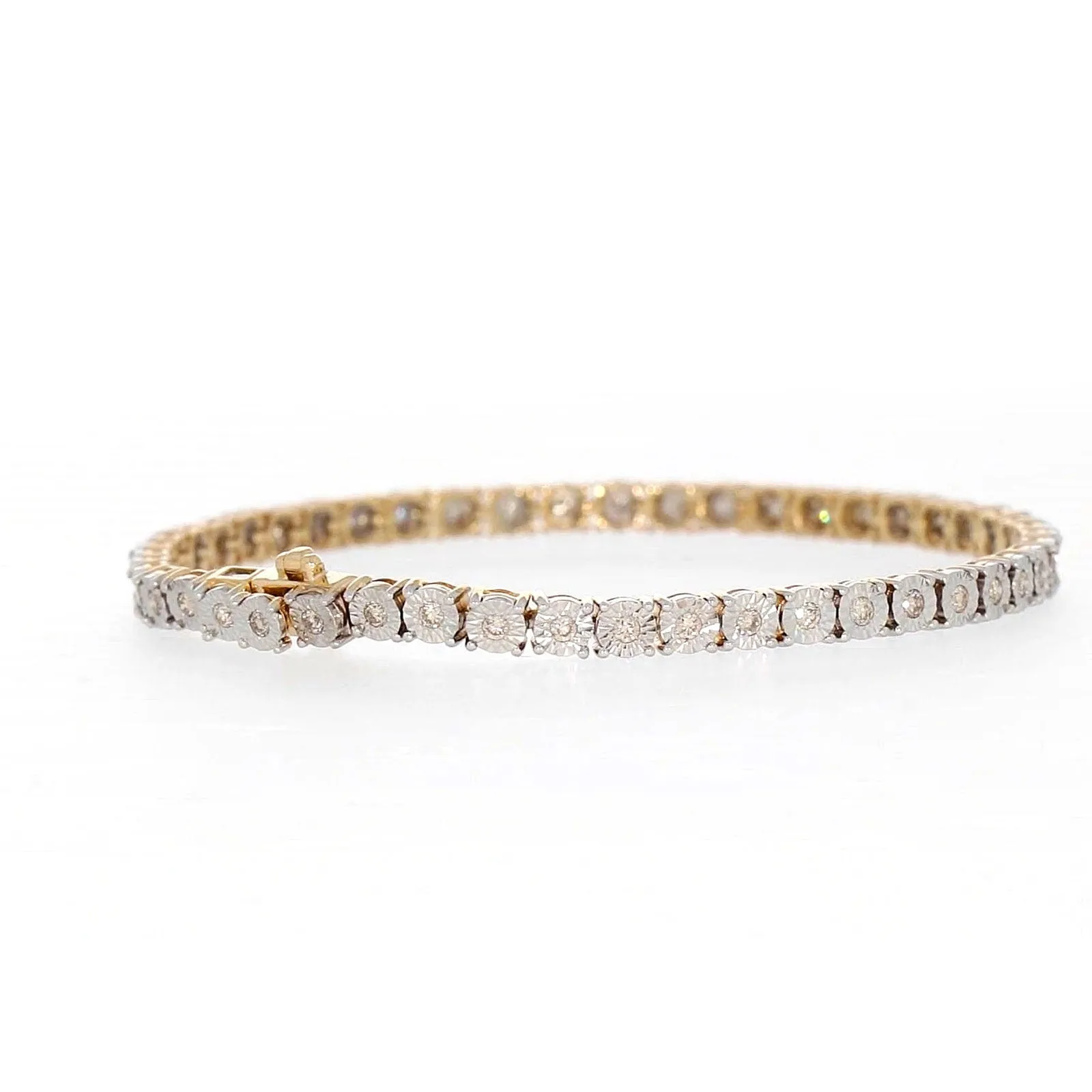 9ct Yellow Gold Round Brilliant Cut with 1 CARAT tw of Diamonds Tennis Bracelet