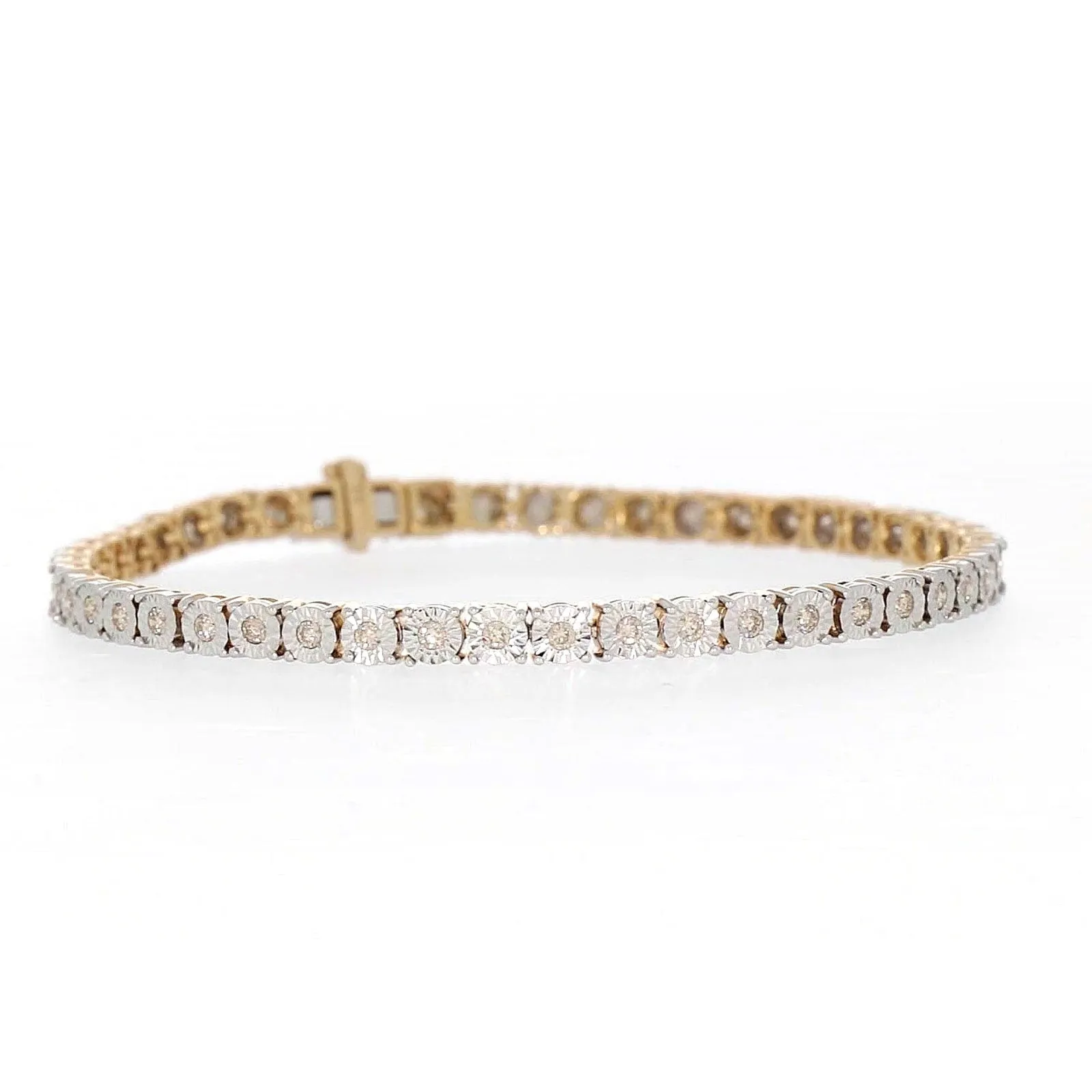 9ct Yellow Gold Round Brilliant Cut with 1 CARAT tw of Diamonds Tennis Bracelet