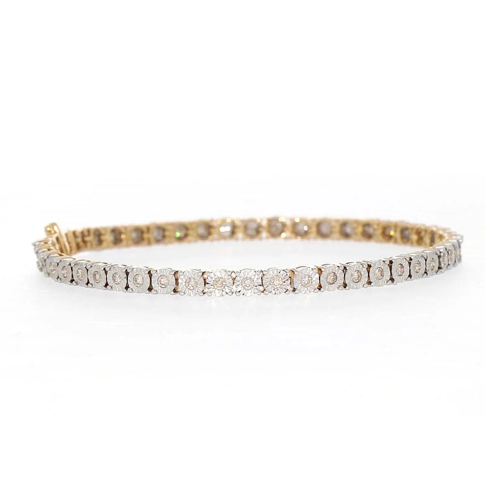 9ct Yellow Gold Round Brilliant Cut with 1 CARAT tw of Diamonds Tennis Bracelet