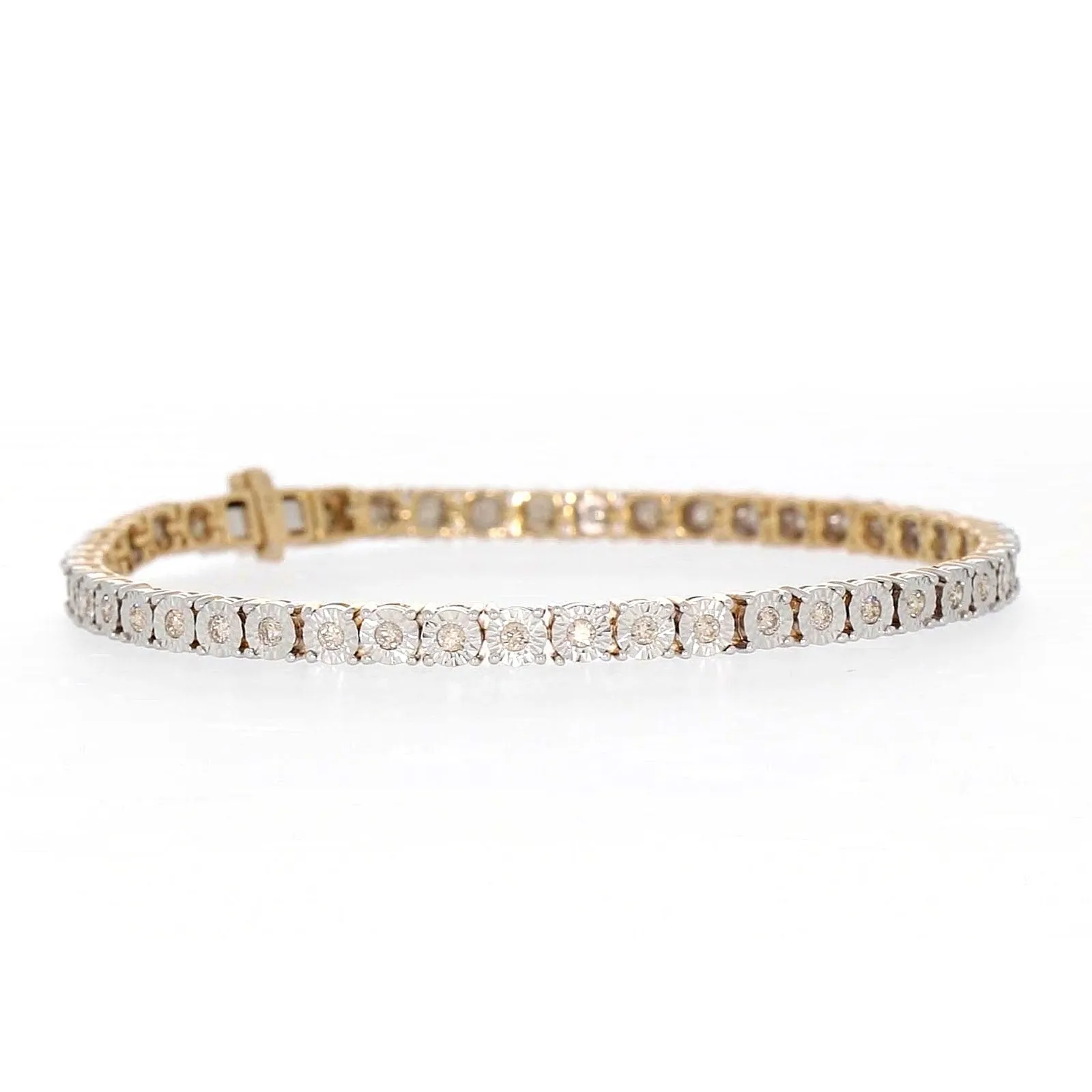 9ct Yellow Gold Round Brilliant Cut with 1 CARAT tw of Diamonds Tennis Bracelet