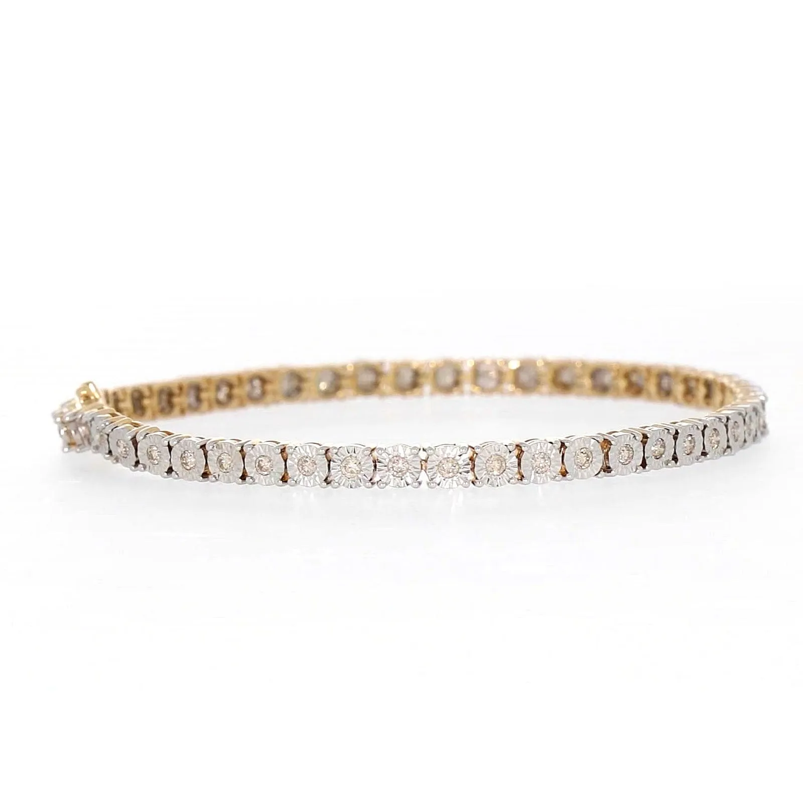 9ct Yellow Gold Round Brilliant Cut with 1 CARAT tw of Diamonds Tennis Bracelet