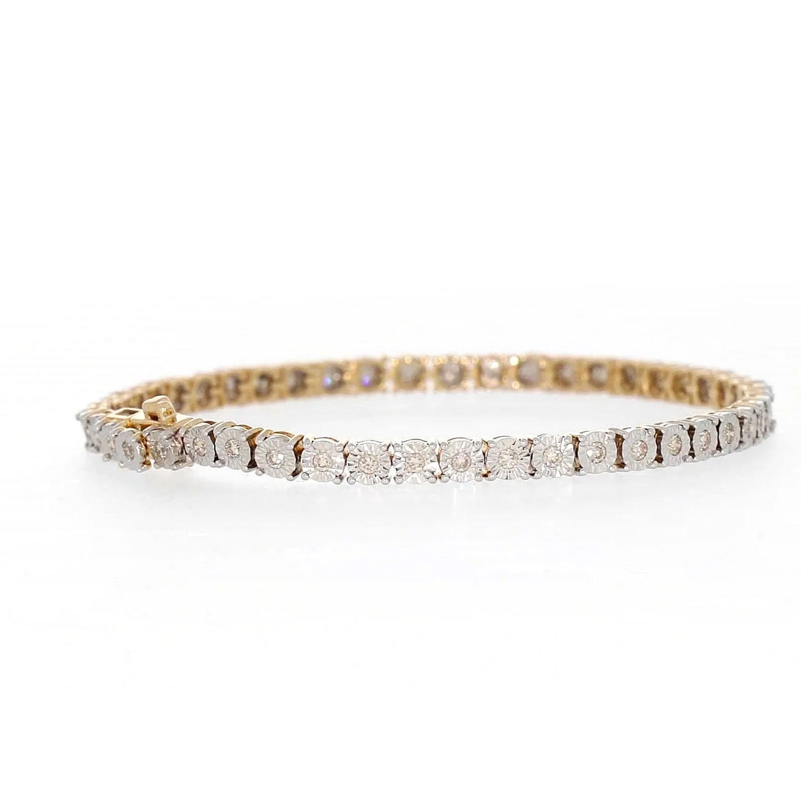 9ct Yellow Gold Round Brilliant Cut with 1 CARAT tw of Diamonds Tennis Bracelet