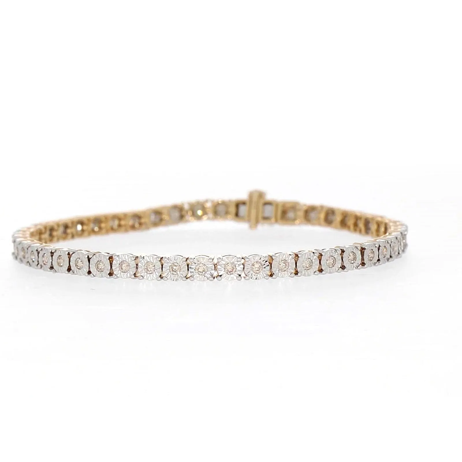 9ct Yellow Gold Round Brilliant Cut with 1 CARAT tw of Diamonds Tennis Bracelet