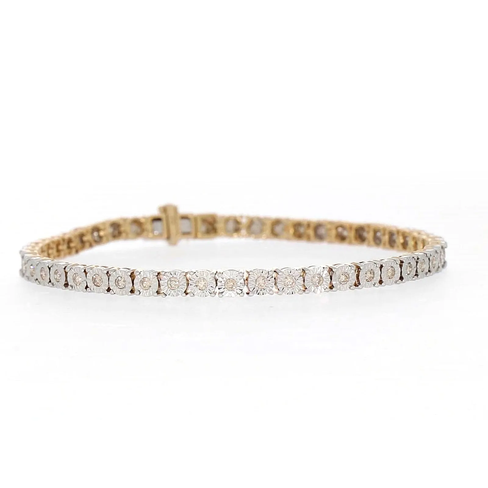 9ct Yellow Gold Round Brilliant Cut with 1 CARAT tw of Diamonds Tennis Bracelet