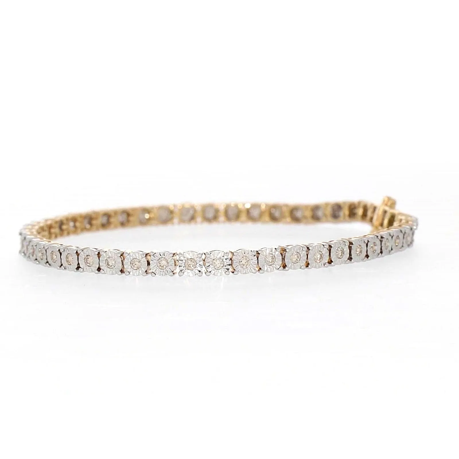 9ct Yellow Gold Round Brilliant Cut with 1 CARAT tw of Diamonds Tennis Bracelet