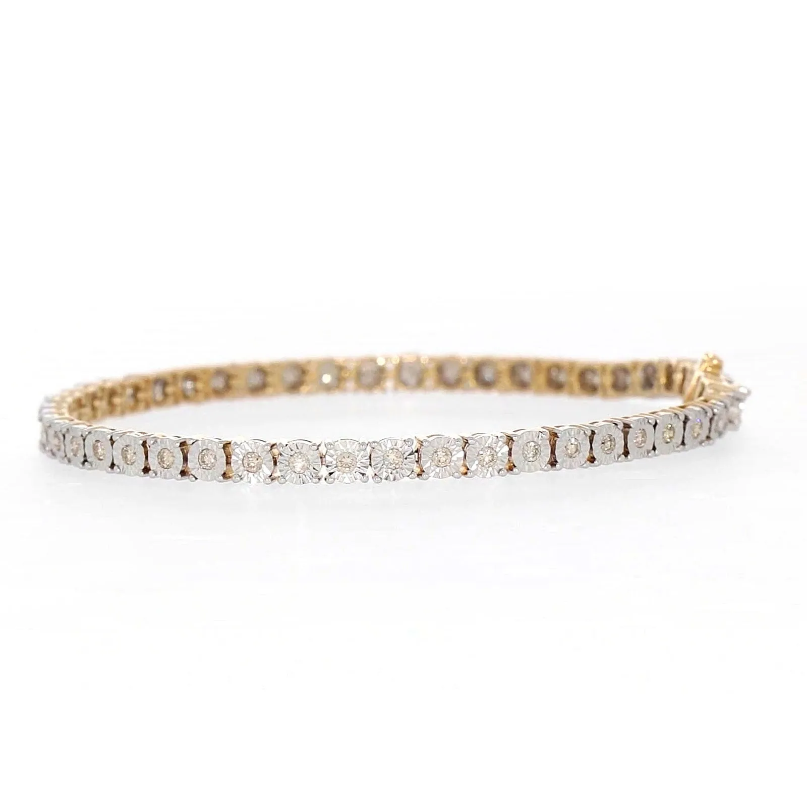 9ct Yellow Gold Round Brilliant Cut with 1 CARAT tw of Diamonds Tennis Bracelet