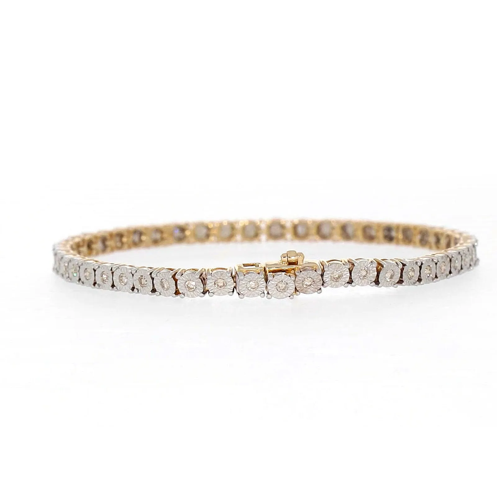 9ct Yellow Gold Round Brilliant Cut with 1 CARAT tw of Diamonds Tennis Bracelet