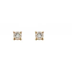 9ct Yellow Gold Solitare Cluster Earrings GE2289