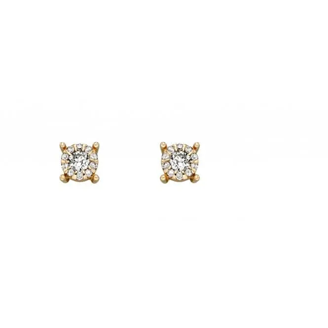 9ct Yellow Gold Solitare Cluster Earrings GE2289