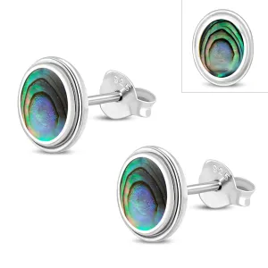 Abalone Shell Oval Stud Silver Earrings