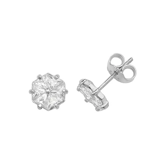 Acotis Silver Stud Earrings Hexagonal Zirconia G51080