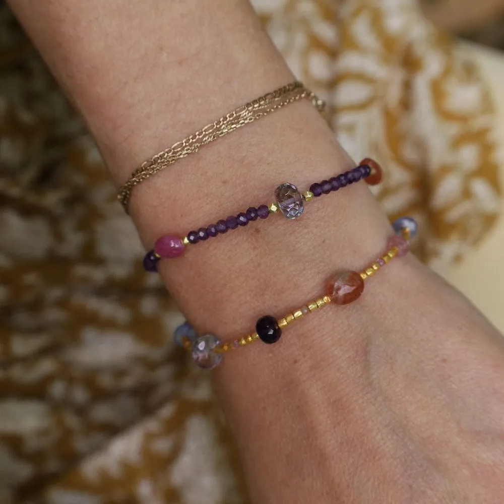 Amethyst Gold Glass Station Magnetic Bracelet