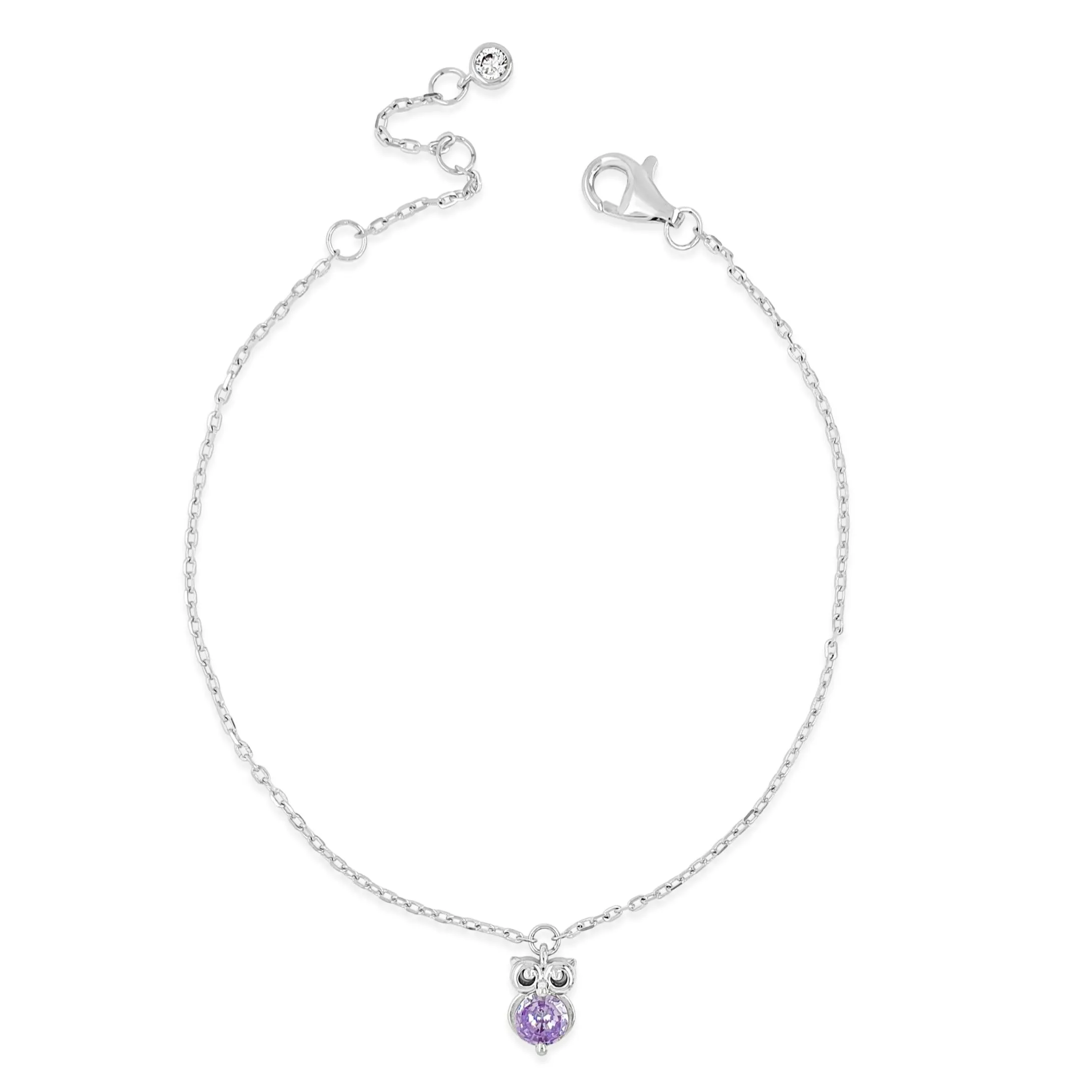 Amethyst Owl Children Sterling Silver Bracelet