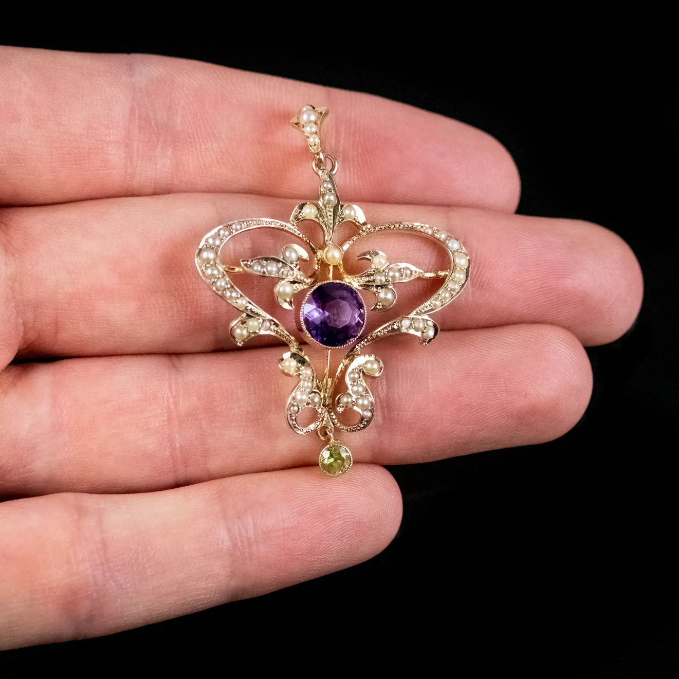 Antique Edwardian Suffragette Amethyst Pendant 9Ct Gold Circa 1910