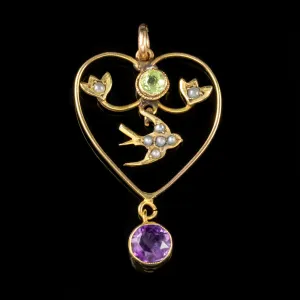 Antique Edwardian Suffragette Heart Pendant 18Ct Gold Circa 1910