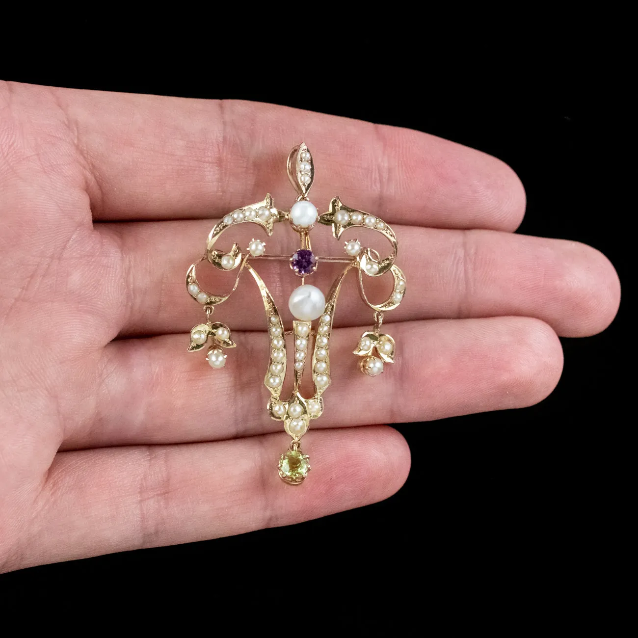 Antique Edwardian Suffragette Pendant Amethyst Pearl Peridot