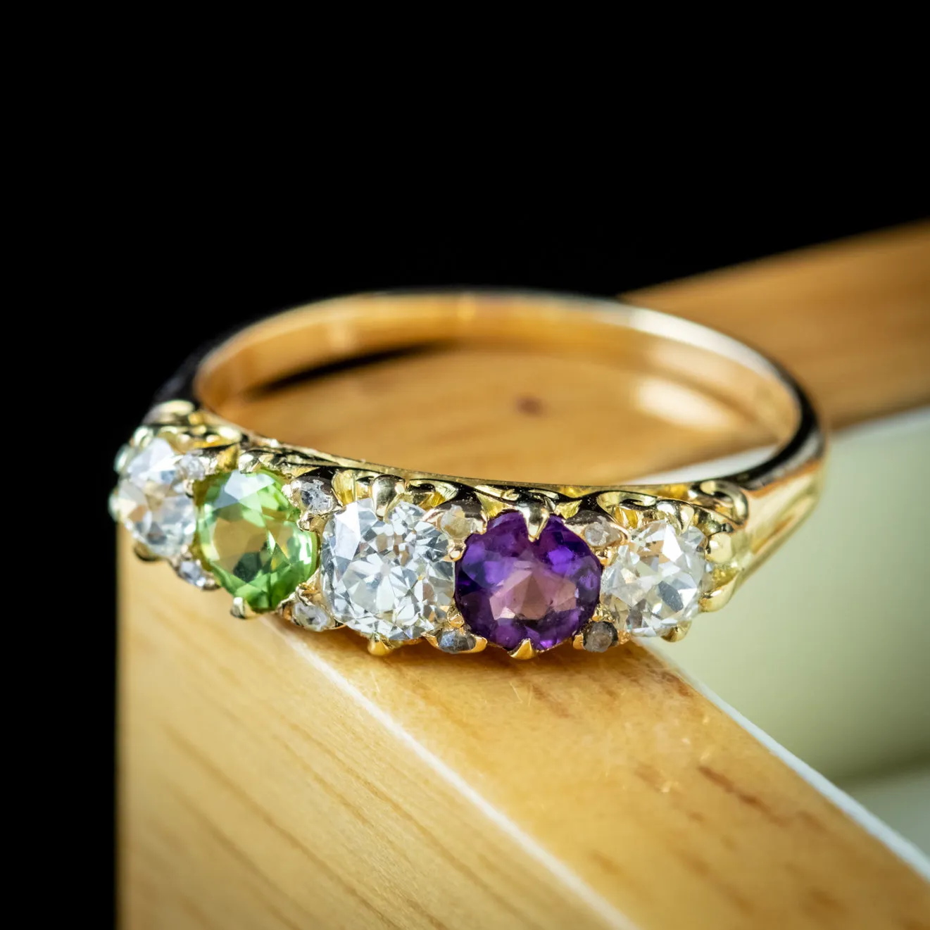 Antique Suffragette Amethyst Peridot Diamond Ring 18Ct Gold Circa 1905