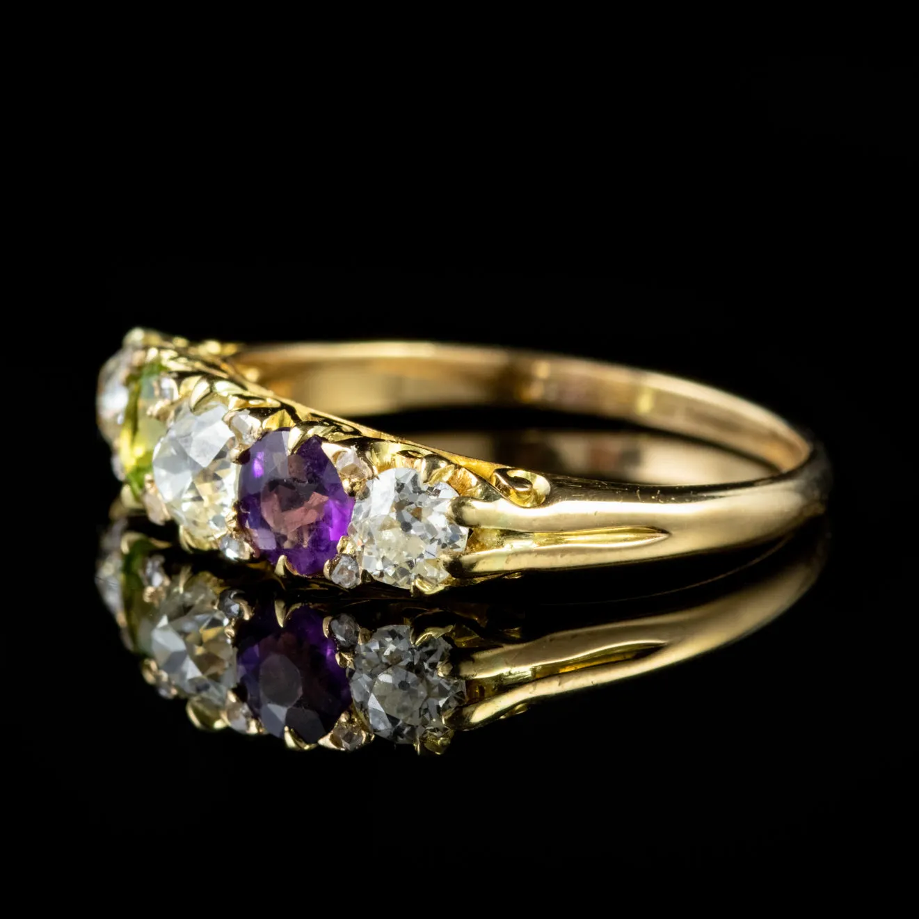 Antique Suffragette Amethyst Peridot Diamond Ring 18Ct Gold Circa 1905