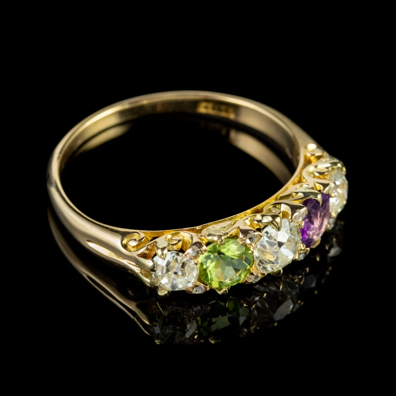 Antique Suffragette Amethyst Peridot Diamond Ring 18Ct Gold Circa 1905