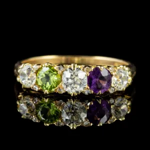 Antique Suffragette Amethyst Peridot Diamond Ring 18Ct Gold Circa 1905