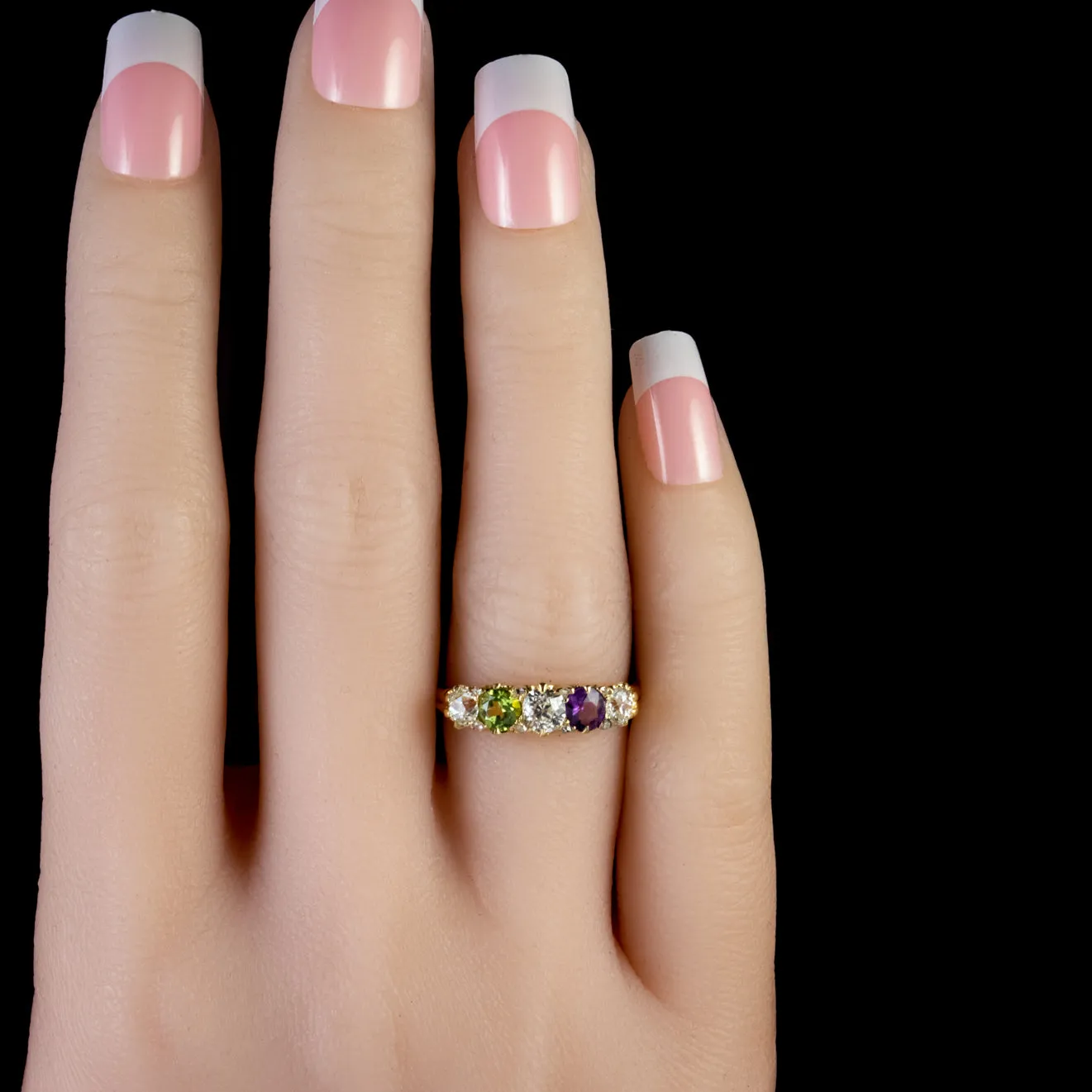 Antique Suffragette Amethyst Peridot Diamond Ring 18Ct Gold Circa 1905