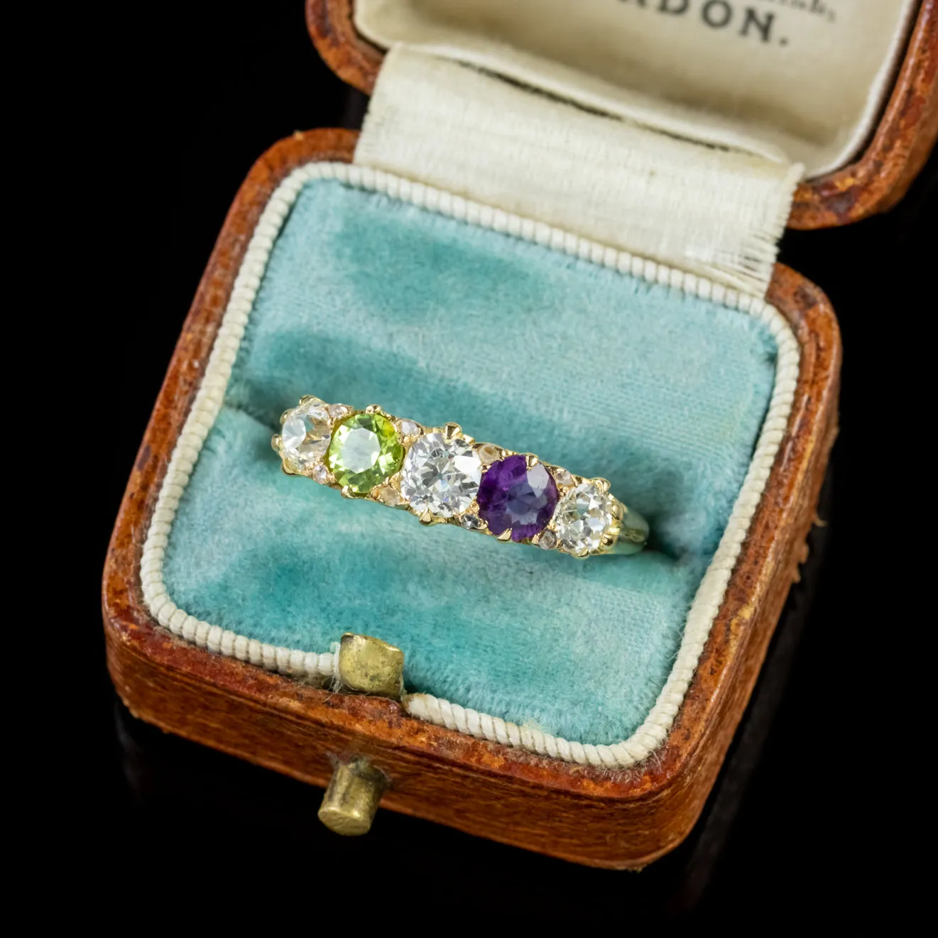 Antique Suffragette Amethyst Peridot Diamond Ring 18Ct Gold Circa 1905